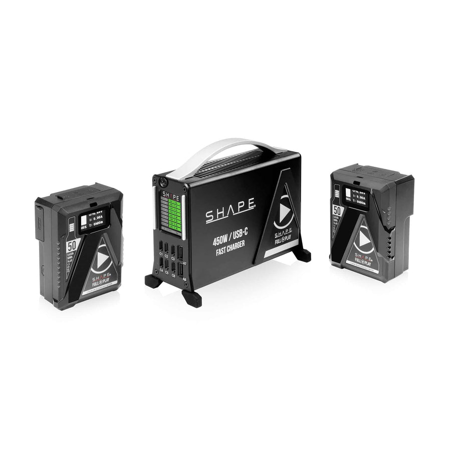 Fast Charger Kit USB-C with 2x Mini V-Mount 50Wh Batteries 01_SHAPE_Fast_Charger_Kit_USB-C_with_2x_50Wh_Mini_V-Mount_Batteries