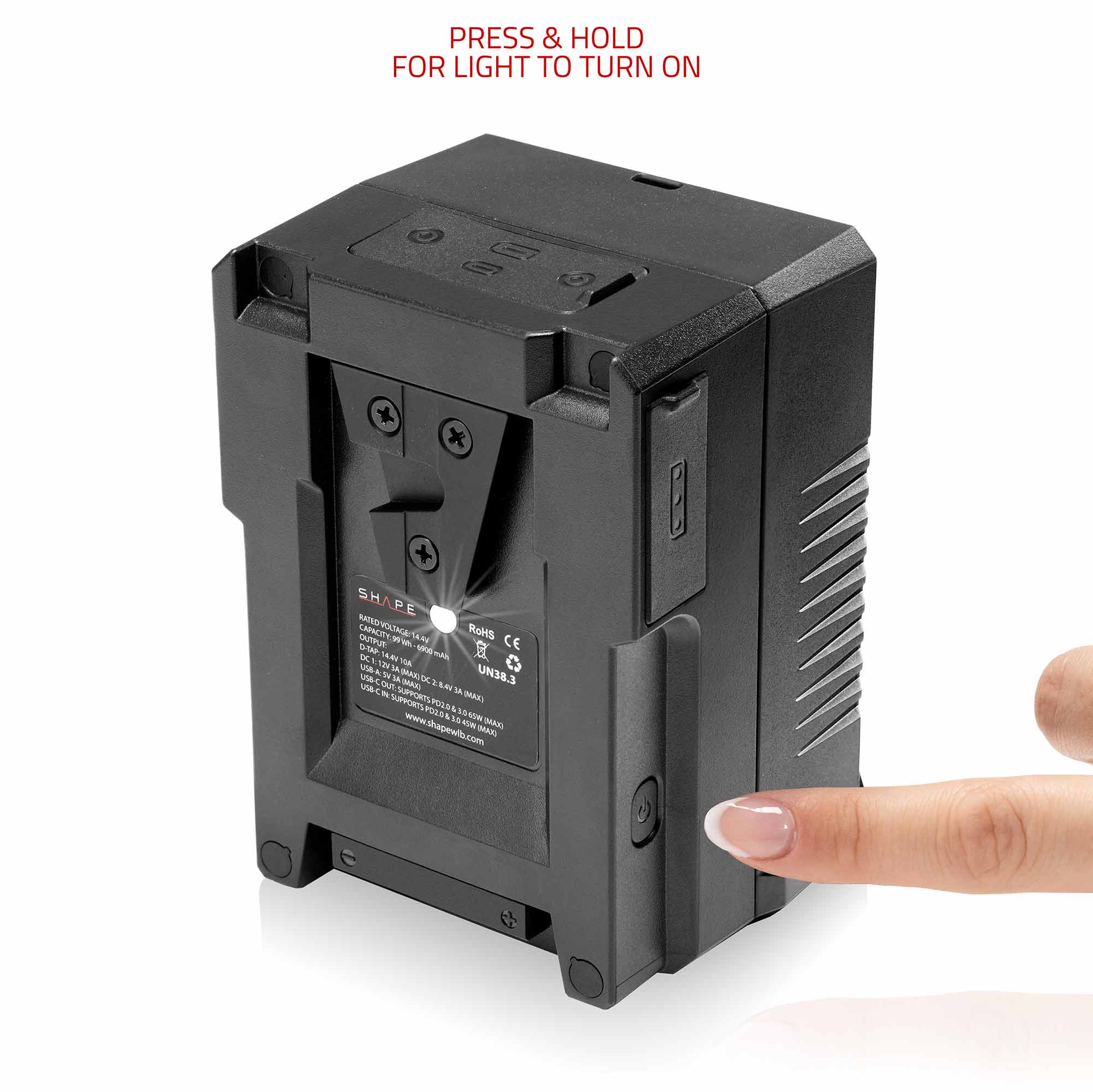 Mini 99 Wh V-Mount battery USB-C Input/Output 02_SHAPE_Mini_99Wh_V-Mount_battery_USB-C_Input_Output