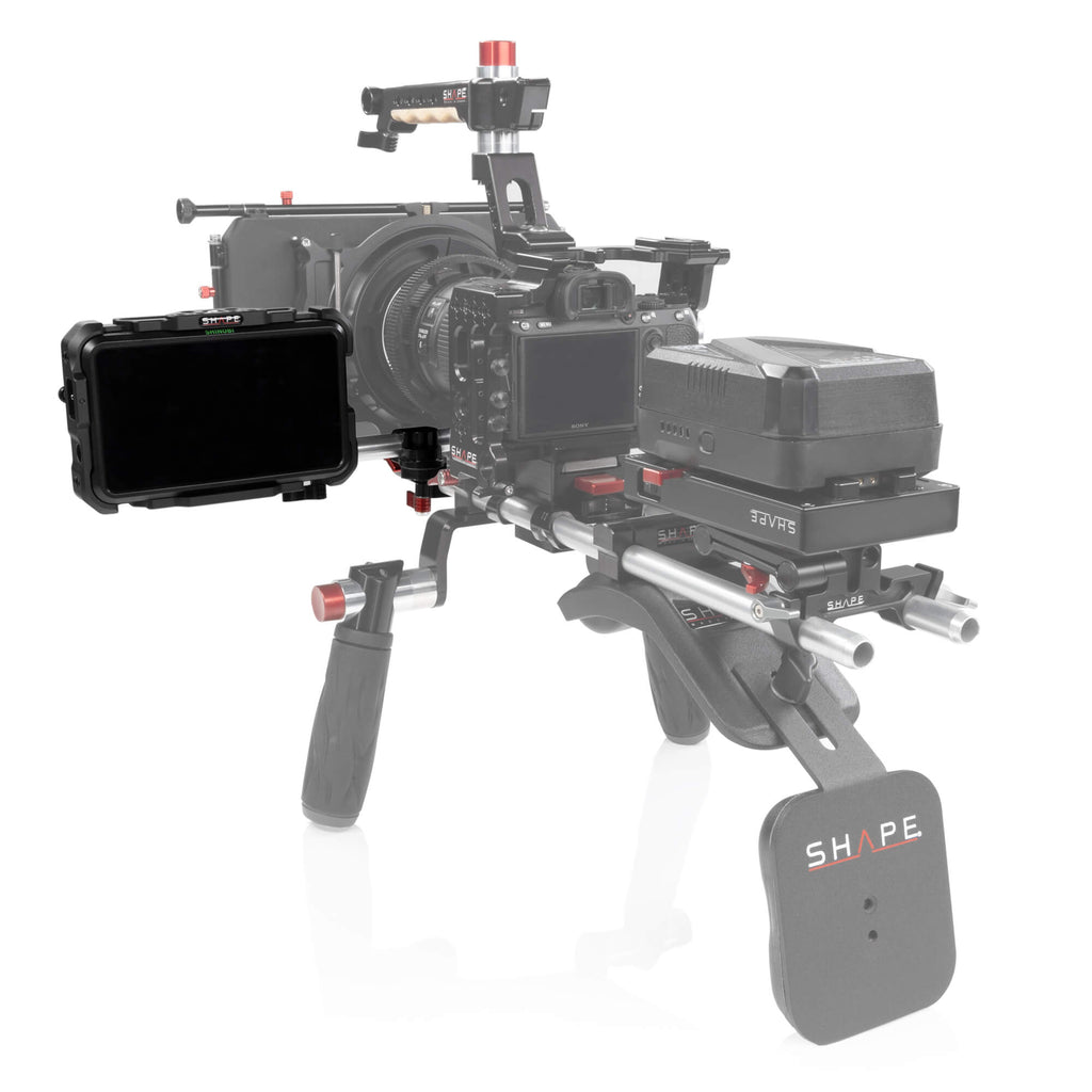 Atomos Shinobi monitor with 15 mm LWS swivel rod clamp 02_SHAPE_Monitor_Cage_with_Swivel_Rod_Clamp_for_Atomos_Shinobi