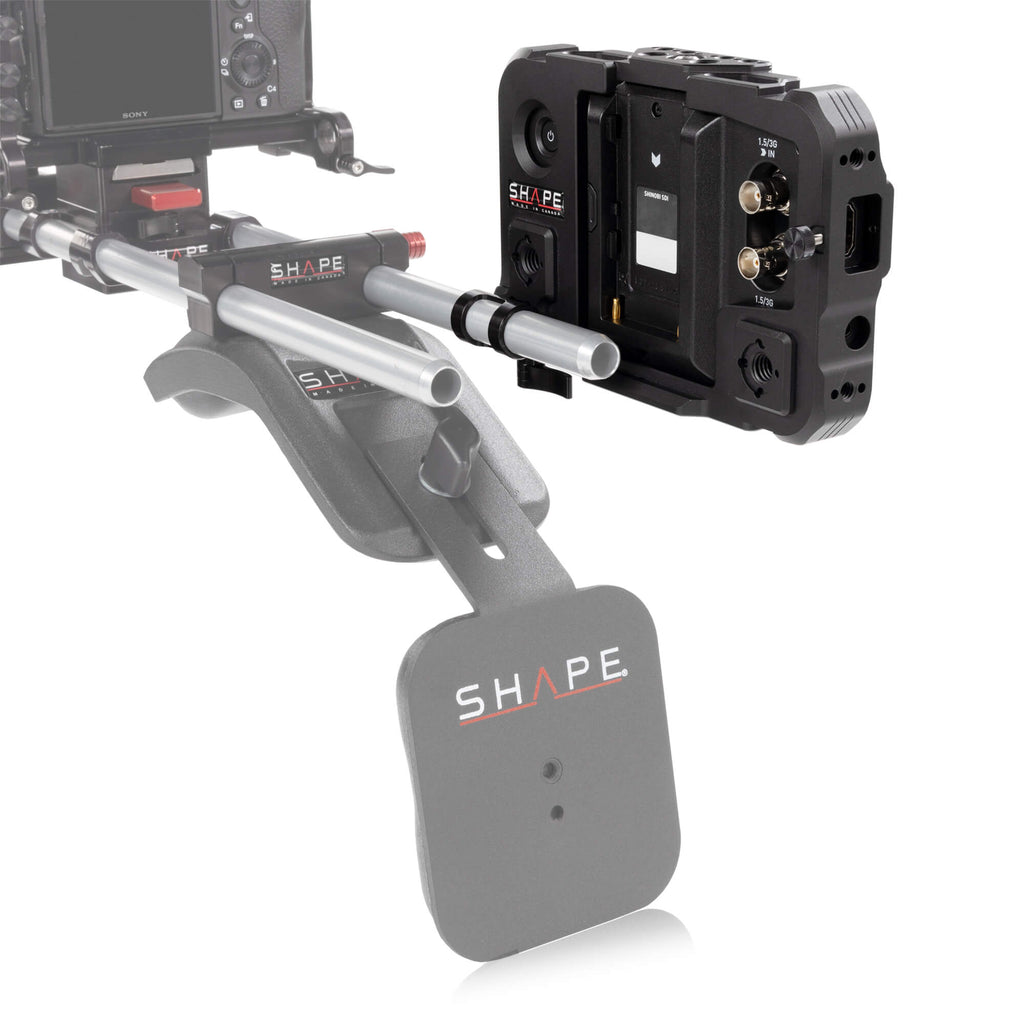 Atomos Shinobi monitor with 15 mm LWS swivel rod clamp 05_SHAPE_Monitor_Cage_with_Swivel_Rod_Clamp_for_Atomos_Shinobi