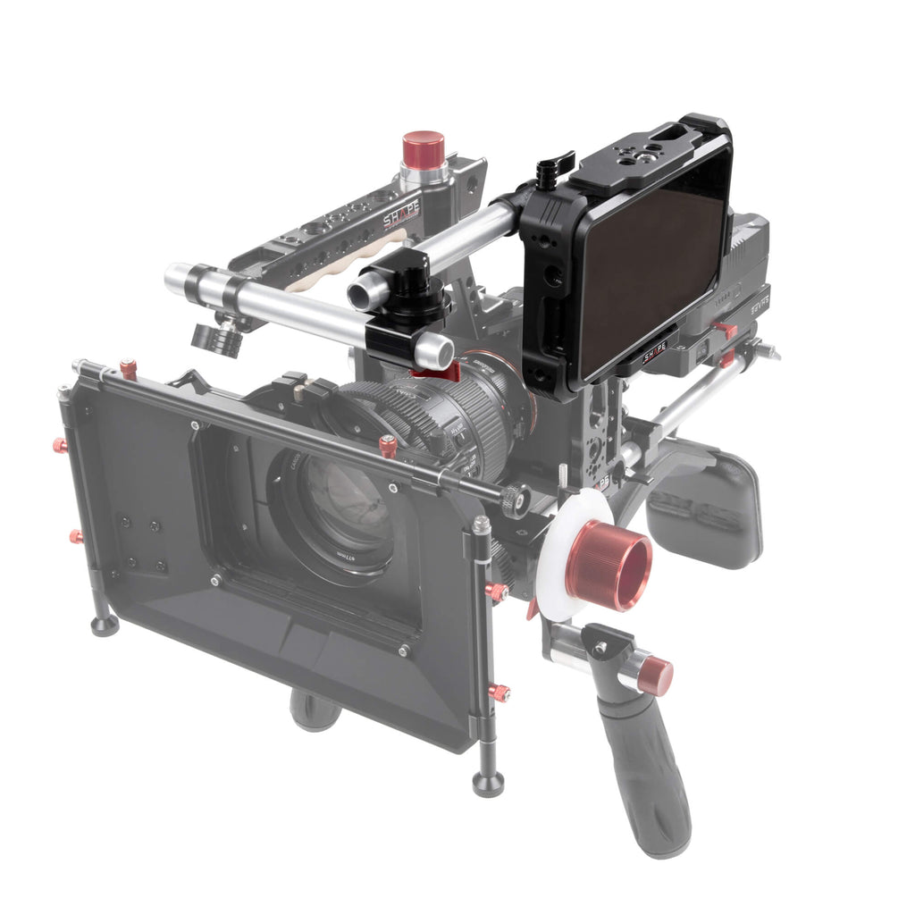 Atomos Shinobi monitor with 15 mm LWS swivel rod clamp 06_SHAPE_Monitor_Cage_with_Swivel_Rod_Clamp_for_Atomos_Shinobi