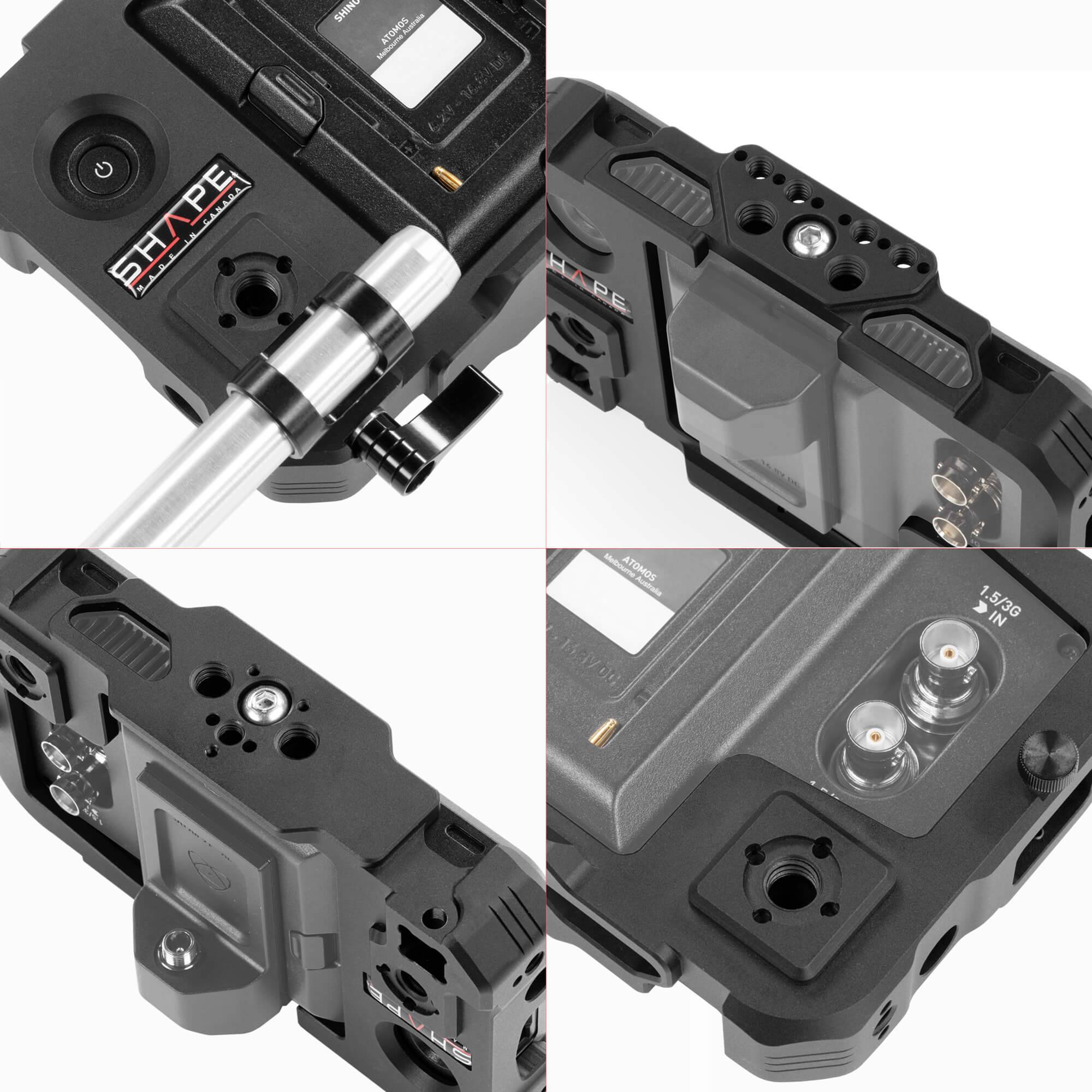 Atomos Shinobi monitor with 15 mm LWS swivel rod clamp 07_SHAPE_Monitor_Cage_with_Swivel_Rod_Clamp_for_Atomos_Shinobi