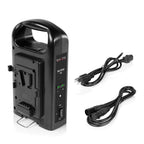 Two FULL PLAY 14.8 V 98 WH rechargeable lithium-ion V-mount batteries with FULL PLAY intelligent dual V-mount battery charger 09_SHAPE_Full_Play_Rechargeable_Batteries_98_Wh_V-Mount__2__with_SHAPE_Full_Play_Intelligent_Dual_Battery_Charger