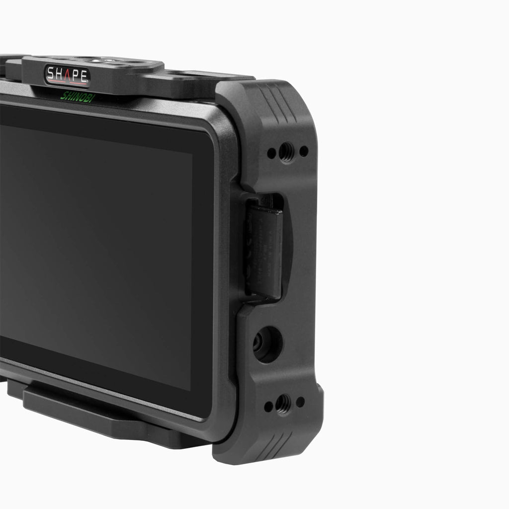 Atomos Shinobi monitor with 15 mm LWS swivel rod clamp 09_SHAPE_Monitor_Cage_with_Swivel_Rod_Clamp_for_Atomos_Shinobi